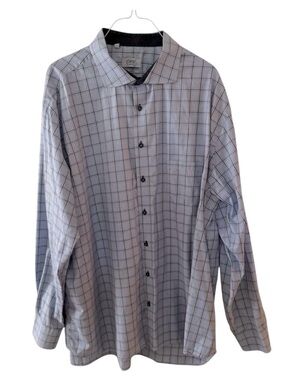 Oscar of Sweden Men’s Non Iron Blue Check Button Up Dress Shirt Size XL